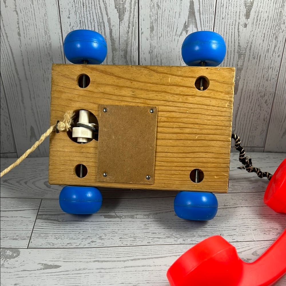 Vintage Fisher-Price Classic Chatter Telephone Toy with Wooden Base - Picture 4 of 8